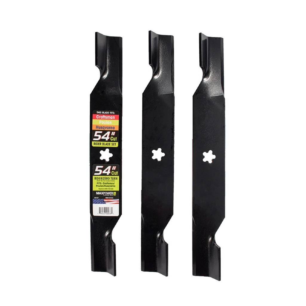 MaxPower 54 in. Deck High-Lift Lawn Mower Blade Set for Craftsman, Husqvarna and Poulan Mowers, 3 pk. 3 MaxPower 54 in. Deck High-Lift Lawn Mower Blade Set for Craftsman, Husqvarna and Poulan Mowers, 3 pk.