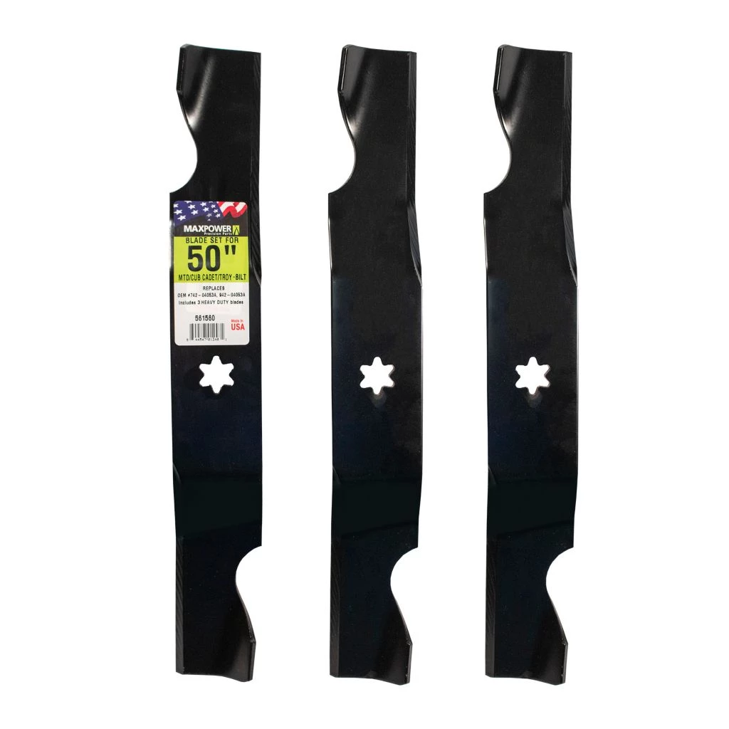 MaxPower 50 in. Deck Heavy-Duty Lawn Mower Blade Set for Cub Cadet, MTD and Troy-Bilt Mowers, 3 pk., 561560B 3 MaxPower 50 in. Deck Heavy-Duty Lawn Mower Blade Set for Cub Cadet, MTD and Troy-Bilt Mowers, 3 pk., 561560B