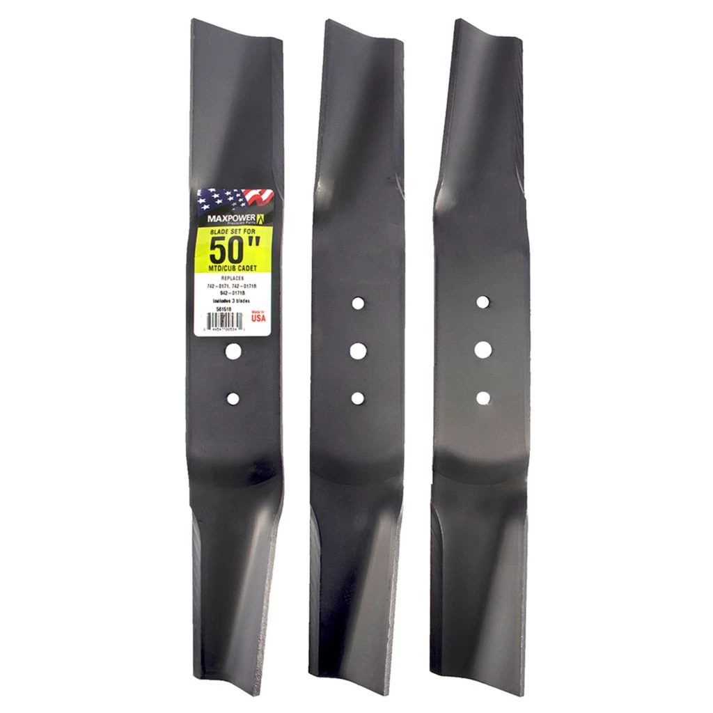 MaxPower 50 in. Deck Lawn Mower Blade Set for Cub Cadet, MTD and Troy-Bilt Mowers, 3 pk. 3 MaxPower 50 in. Deck Lawn Mower Blade Set for Cub Cadet, MTD and Troy-Bilt Mowers, 3 pk.