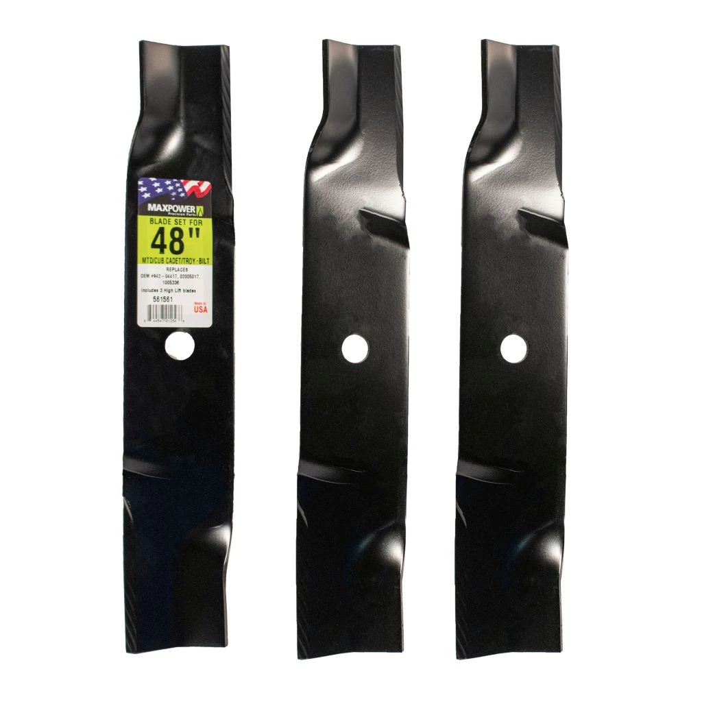 MaxPower 48 in. Deck High-Lift Lawn Mower Blade Set for Cub Cadet, MTD and Troy-Bilt Mowers, 3 pk. 3 MaxPower 48 in. Deck High-Lift Lawn Mower Blade Set for Cub Cadet, MTD and Troy-Bilt Mowers, 3 pk.
