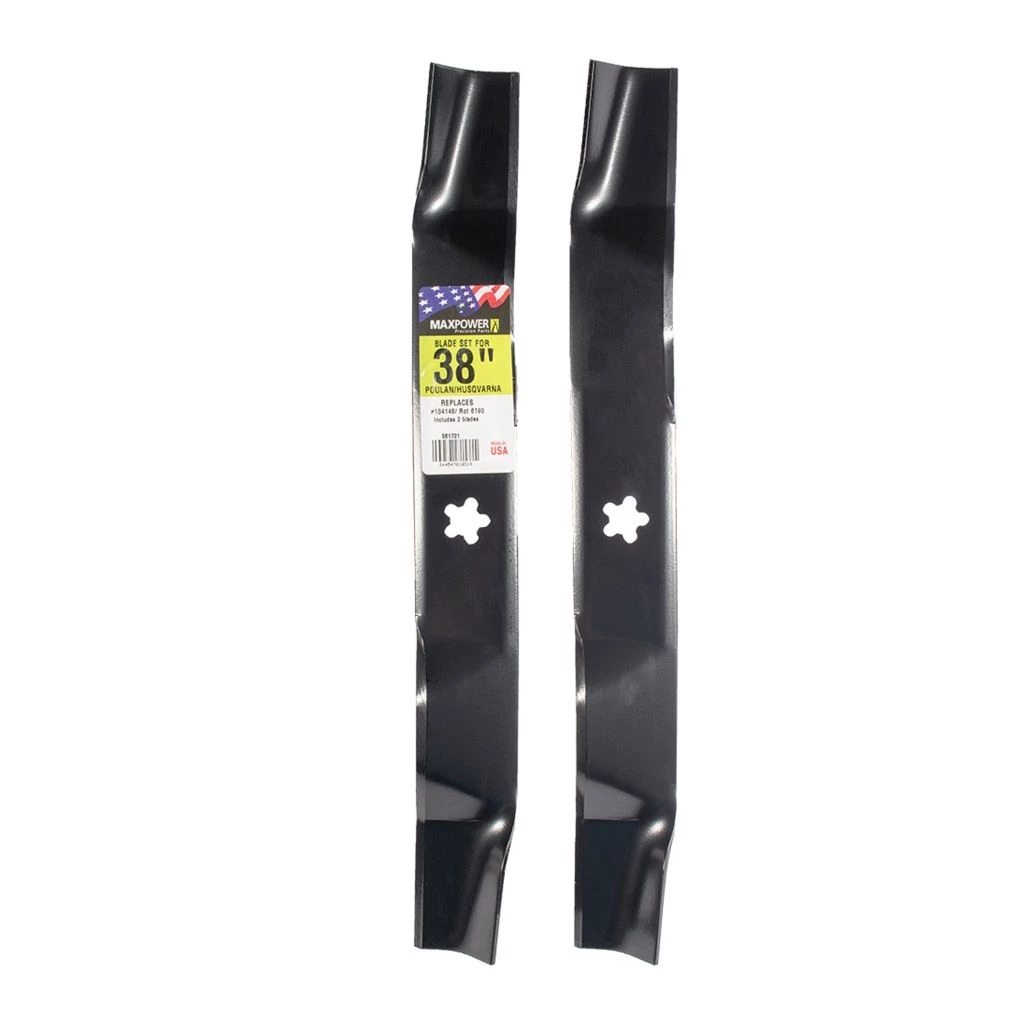MaxPower 38 in. Deck Lawn Mower Mulching Blade Set for Craftsman, Husqvarna and Poulan Pro Mowers, 2 pk. 3 MaxPower 38 in. Deck Lawn Mower Mulching Blade Set for Craftsman, Husqvarna and Poulan Pro Mowers, 2 pk.